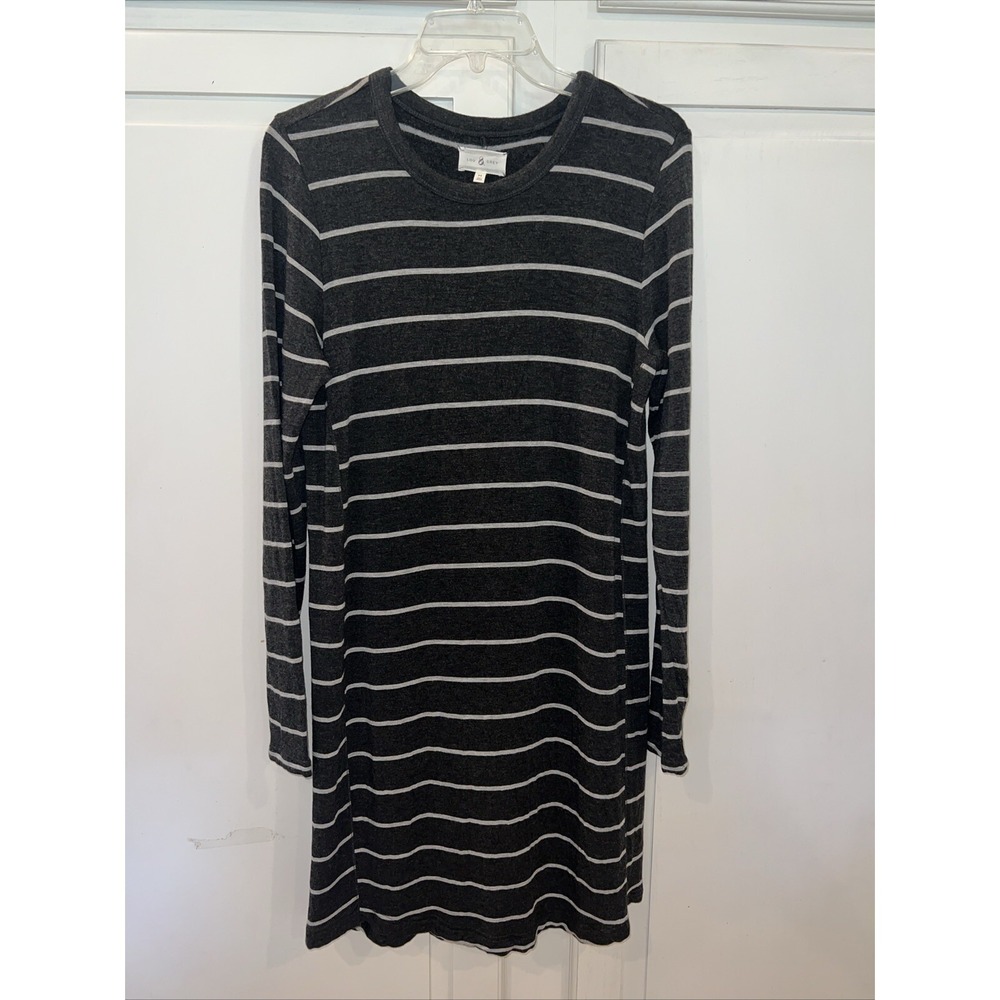 Lou & Grey Sweater Dress Womens M Dark Gray White Stripe Signature Softblend